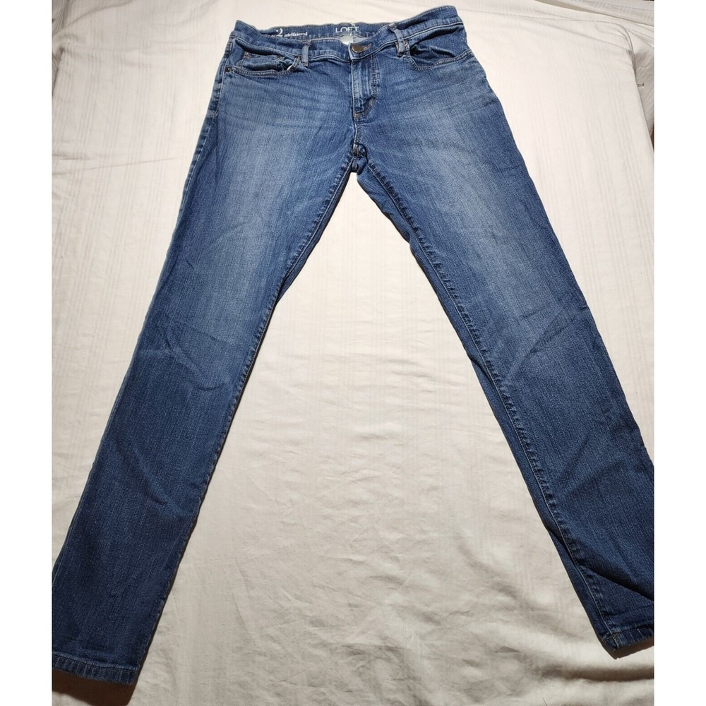 Loft Pants Women Size 2 Blue Jeans Girlfriend Straight Belt loops Zip Buttons